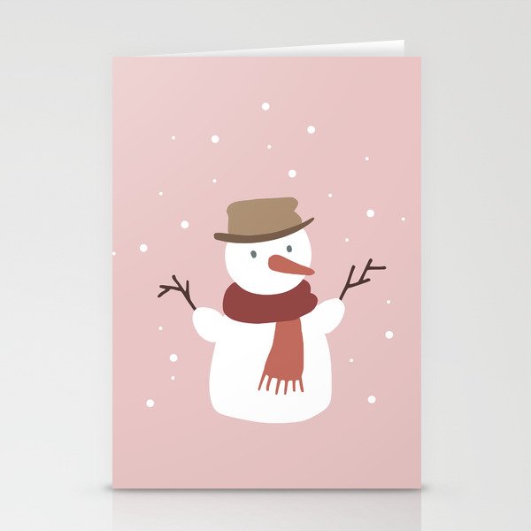 Snowman Pink Snow Stationery Cards