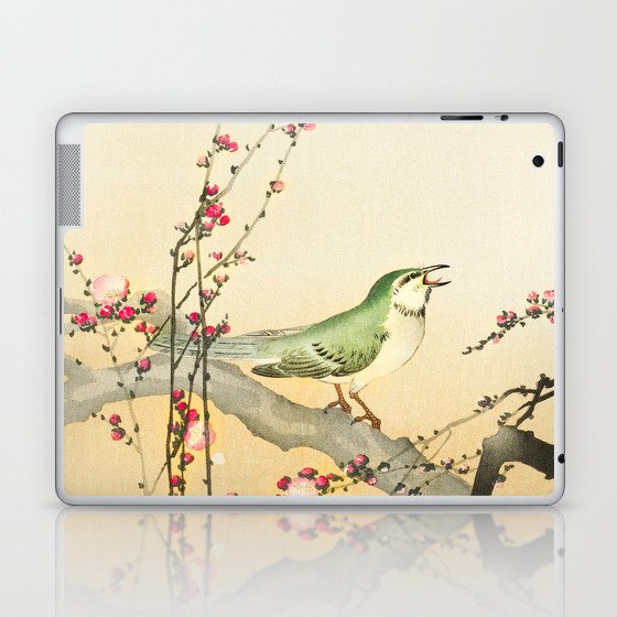 Songbird on peach tree - Vintage Japanese Woodblock Print Art Laptop & iPad Skin