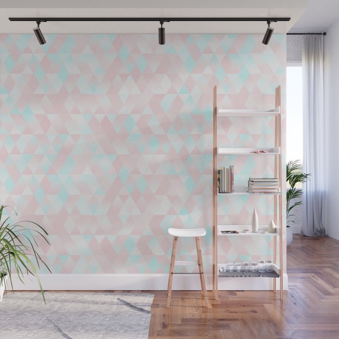 Pastel Millennial Pink Teal Triangle Ombre Geometric Cute Pattern Wall Mural