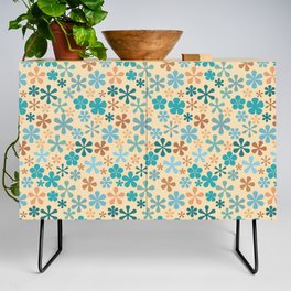blue cream brown floral nautical eclectic daisy print ditsy florets Credenza