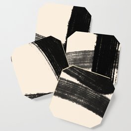 Abstract Minimalist Painted Brushstrokes in Black and Almond Cream 1 Coaster