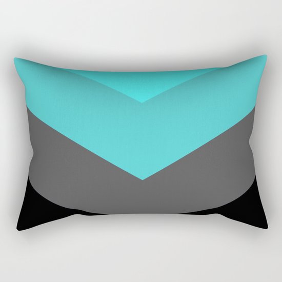 Aqua Gray Chevron Stripes Rectangular Pillow