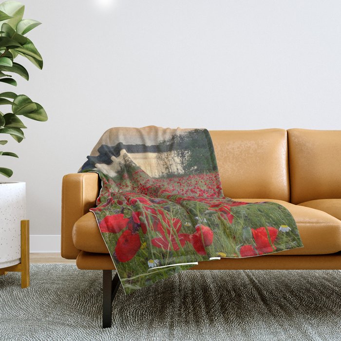 Field of poppies in the lake Throw Blanket