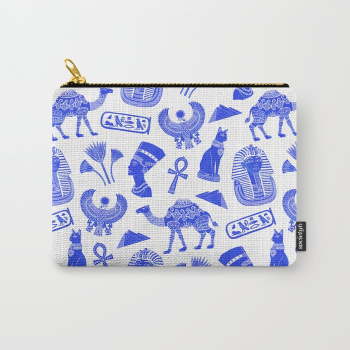 Wonders of Ancient Egypt (white & blue) Carry-All Pouch