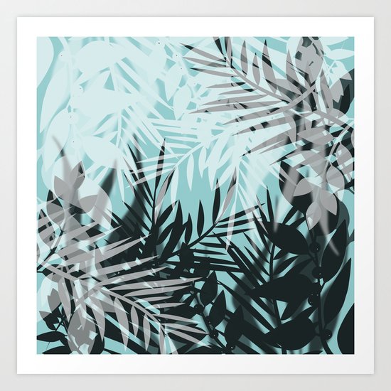 Tropical blue summer print palm leaves Art Print