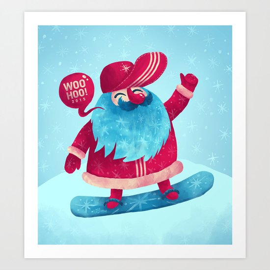 Snowboard Santa Art Print
