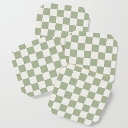 Checkerboard Check Checkered Pattern in Sage Green and Off White Coaster