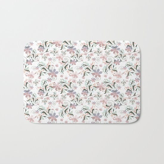 Pink blue flowers . floral pattern , flowers , illustration flowers , textiles flower , pink flowers Bath Mat