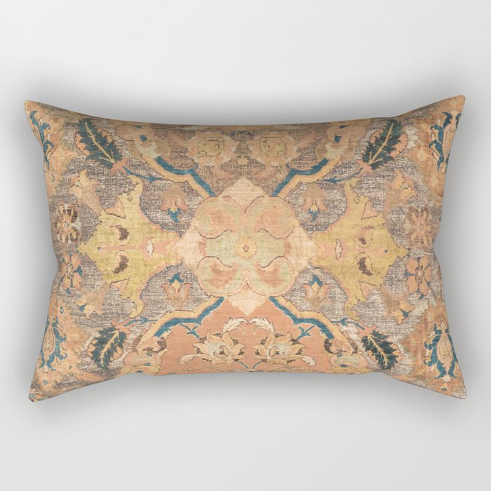 Persian Motif III // 17th Century Ornate Rose Gold Silver Royal Blue Yellow Flowery Accent Rug Patte Rectangular Pillow