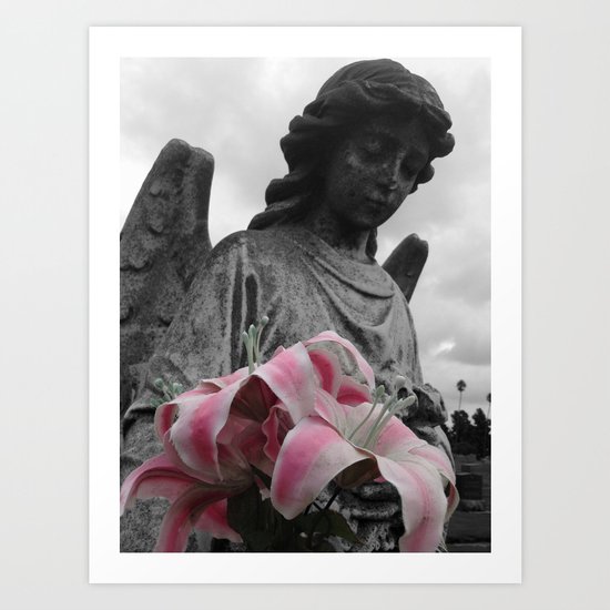 Angel Holding Flowers #2 Art Print