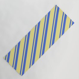 [ Thumbnail: Royal Blue & Tan Colored Stripes Pattern Yoga Mat ]