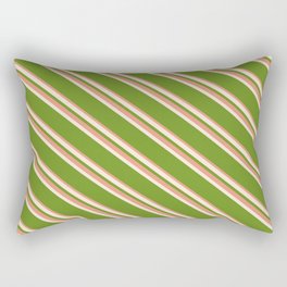 [ Thumbnail: Beige, Green & Dark Salmon Colored Striped/Lined Pattern Rectangular Pillow ]