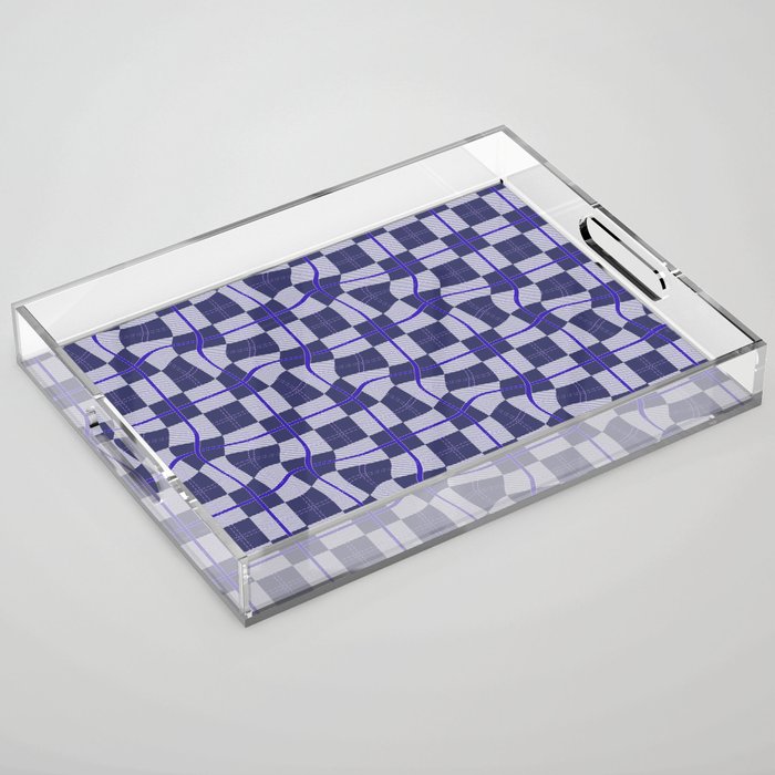 Warped Checkerboard Grid Illustration Navy Blue Lilac Purple Acrylic Tray