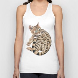 Cute Bengal Cat Kitten Tabby Spotted Pet Watercolor Art Unisex Tank Top