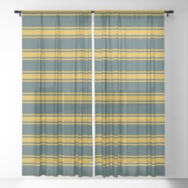 [ Thumbnail: Dark Slate Gray & Goldenrod Colored Pattern of Stripes Sheer Curtain ]
