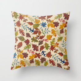 Autumn Leaves Watercolor Pattern Throw Pillow