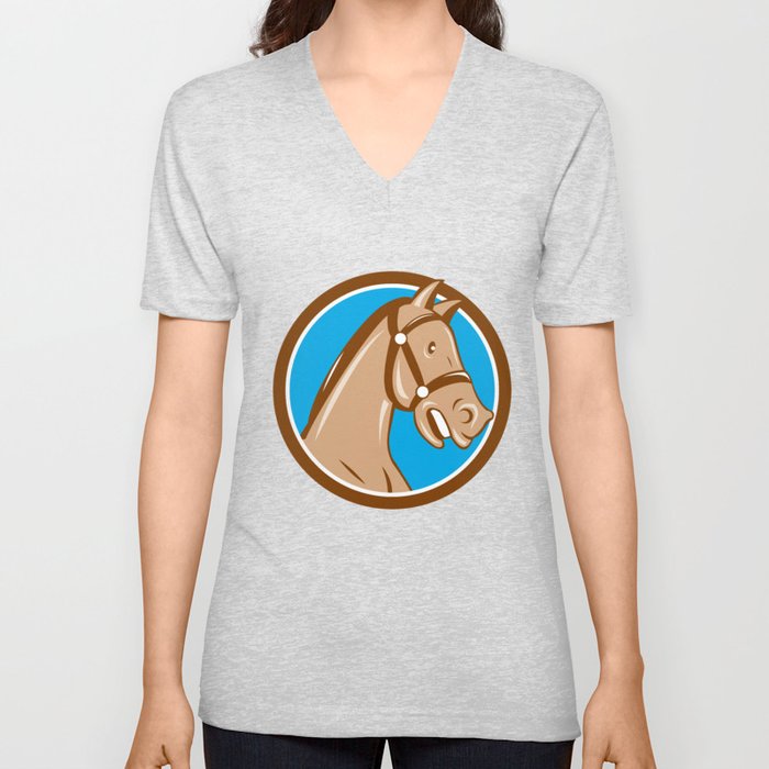 Horse Head Bridle Circle Cartoon V Neck T Shirt