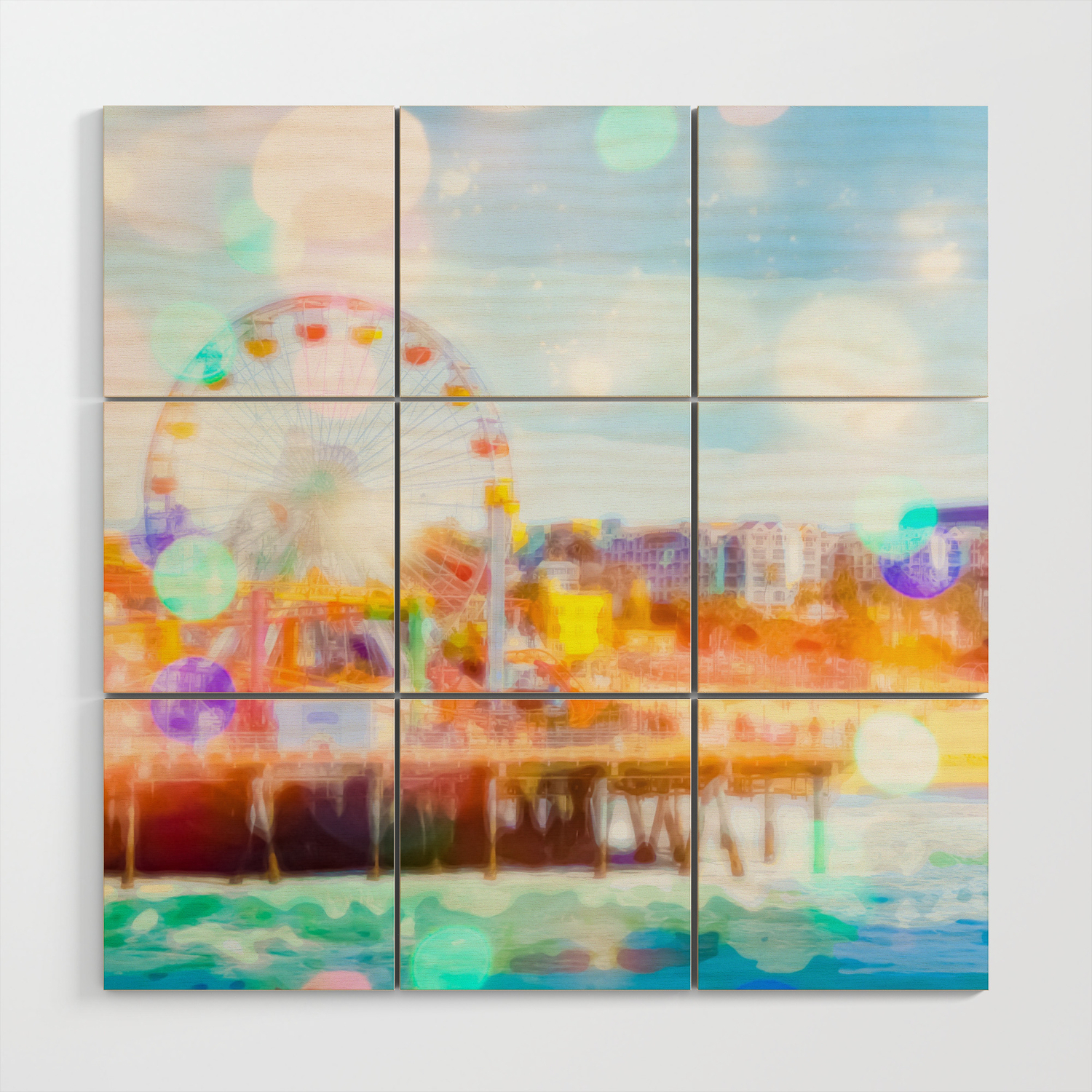 Santa Monica Pier California Usa With Colorful Bokeh Abstract