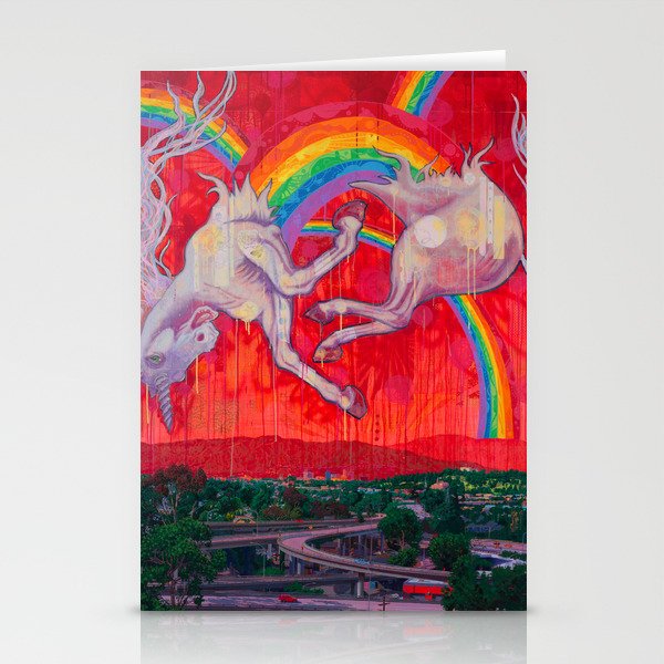 Giant Unicorn Exploding Rainbows Over Glendale Stationery Cards