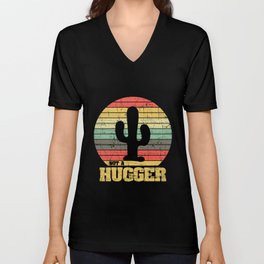Retro Vintage Color Cactus Design - Not A Hugger V Neck T Shirt
