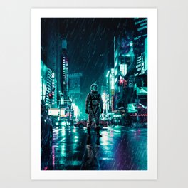 Another Rainy Night ( The Continuous Tale Of The Lost Astronauta) Art Print