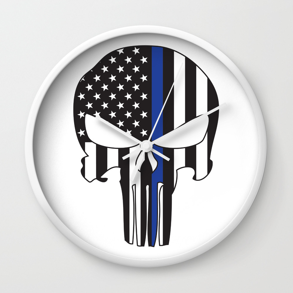 Punisher Skull American Flag Thin Blue Line Wall Clock By