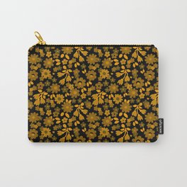 Gold on Black Flowers Print Carry-All Pouch