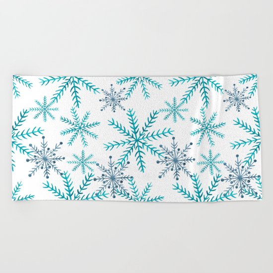 Blue Snowflakes Beach Towel