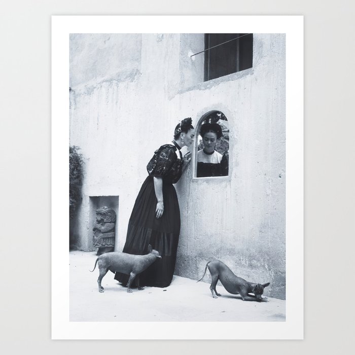 Rare Frida Kahlo with pets Vintage Frida Kahlo Xolo Dog Art Print