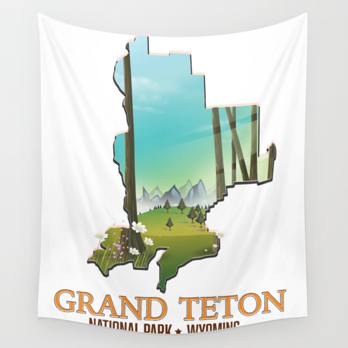 Grand Teton National Park Map. Wall Tapestry