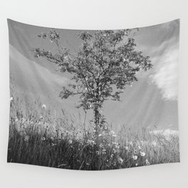 Summer Rowan Tree in Rough Monochrome Wall Tapestry