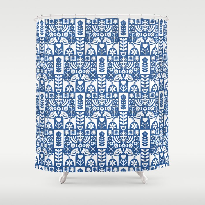 Swedish Folk Art - Blue Shower Curtain