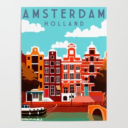 Vintage Amsterdam Holland Travel Poster