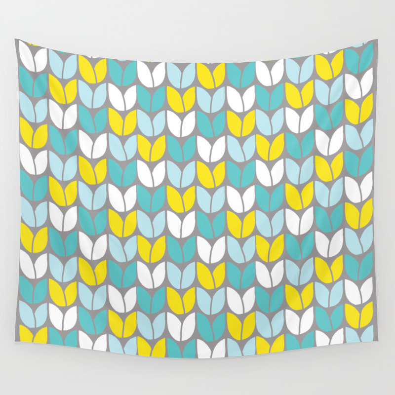 Tulip Knit Aqua Gray Yellow Wall Tapestry By Beththompson Society6