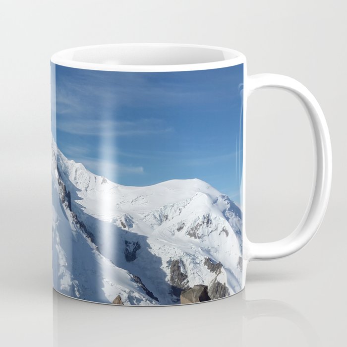 Awesome white snowy Mont Bla   nc Alps mountains in Italy, France, Europe on a beautiful winter day Coffee Mug
