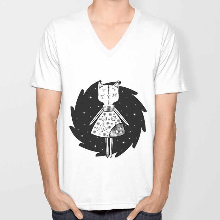 Halloween Story Voodoo Cat Doll Unisex V Neck By Pechurkica