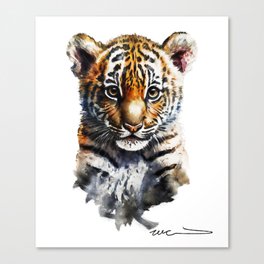 Majestic Tiger Cub Watercolor Painting Portrait Canvas Print