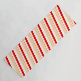 [ Thumbnail: Red, White, and Tan Colored Lines/Stripes Pattern Yoga Mat ]