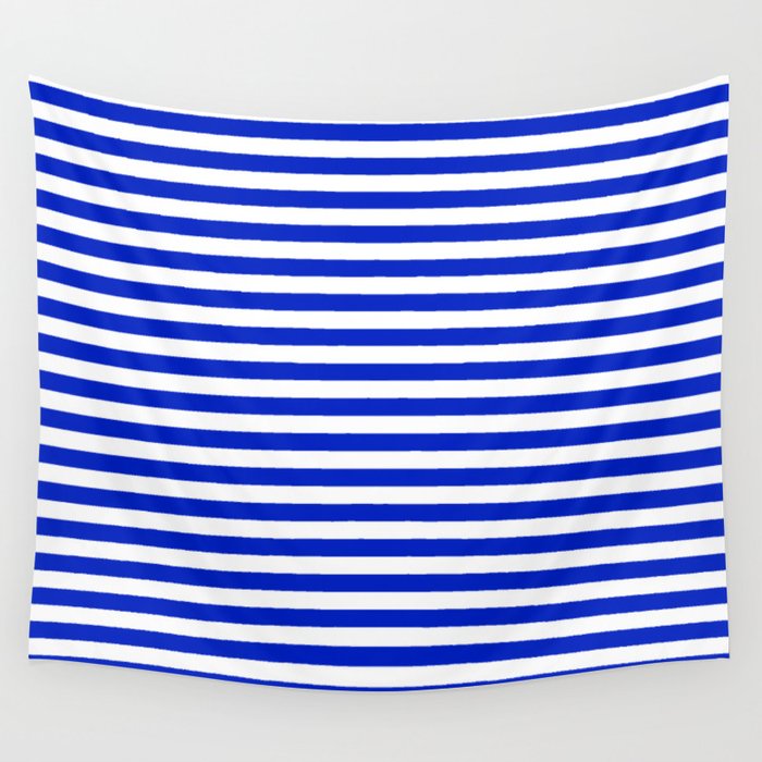 Cobalt Blue and White Thin Horizontal Deck Chair Stripe Wall Tapestry