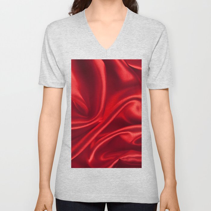 Red Pattern V Neck T Shirt