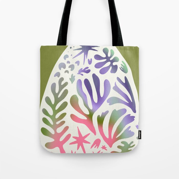 Matisse Inspired Organic Coral Shapes \\ Green & Multicolor Gradient Tote Bag