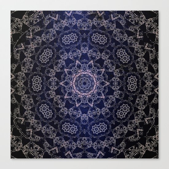 Glowing Nirvana Mandala On Deep Blue Textured Background Canvas Print