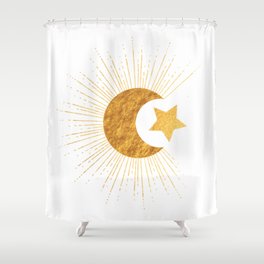 Celestial Gold - Sun Moon and Stars Series 2 Shower Curtain