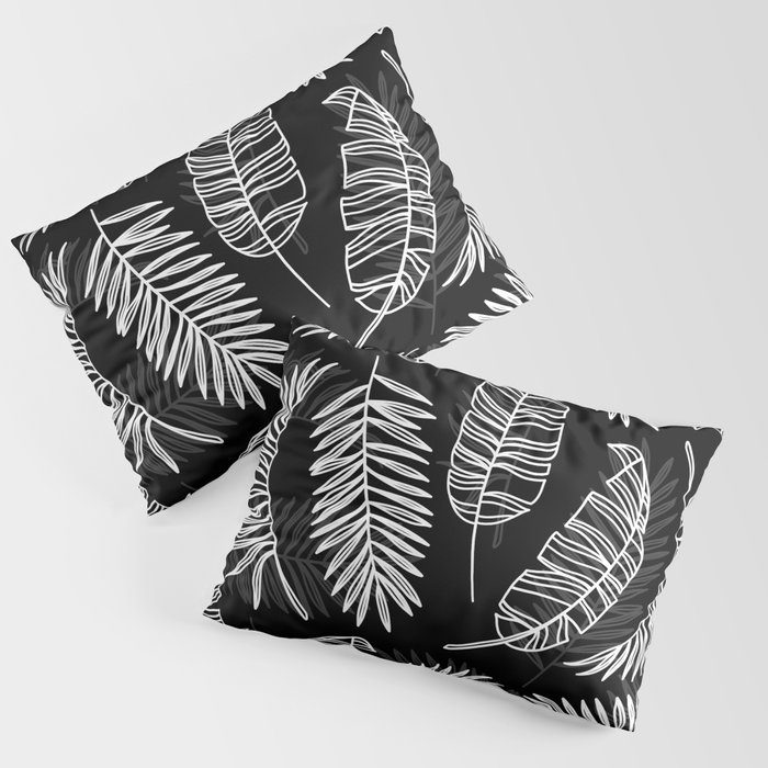 Black and white tropical leaves Pillow Sham