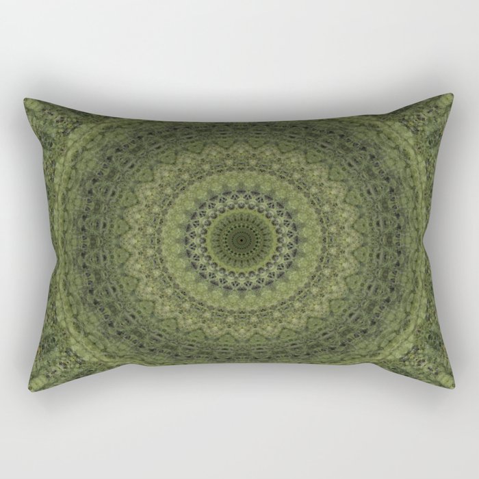Green mandala with hern ornaments. Rectangular Pillow