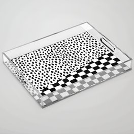 Dalmatian Spots Pattern with Checkered Stripe (black/white) Acrylic Tray