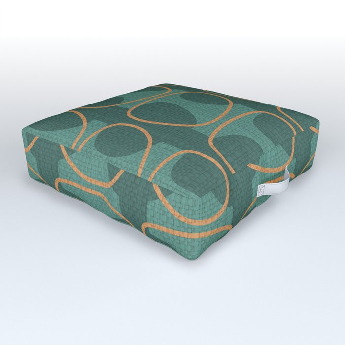 Teal and Orange Mid Century Modern Abstract Ovals Outdoor Floor Cushion