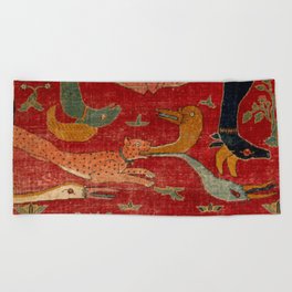 Animal Grotesques Mughal Carpet Fragment Digital Painting Beach Towel