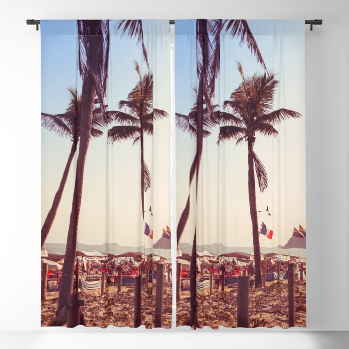 Brazil Photography - Palm Trees By The Crowded Beach Blackout Curtain