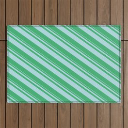 [ Thumbnail: Powder Blue and Sea Green Colored Stripes Pattern Outdoor Rug ]